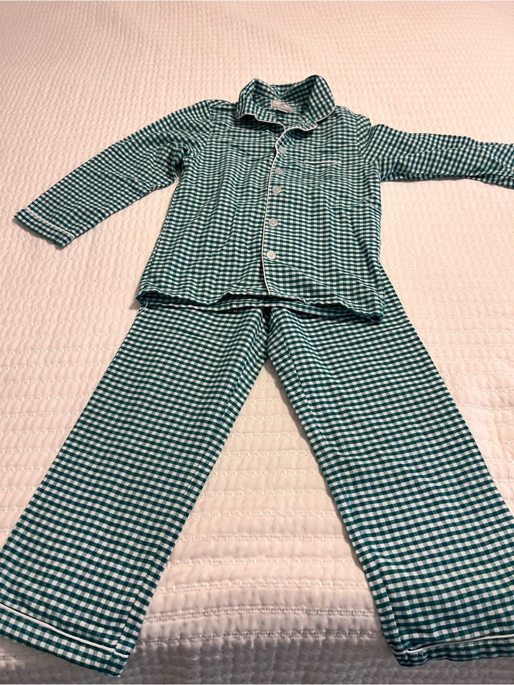 Petite Plume Green Gingham Pajama Set - Long Sleeve Top & Pants Size 7